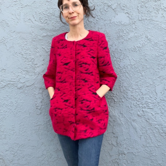 Y2k Hot Pink Cocoon Coat Boiled Wool Paris Fashion Size Medium - Picture 11 of 11